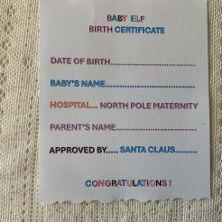 Baby Elf Birth Certificate